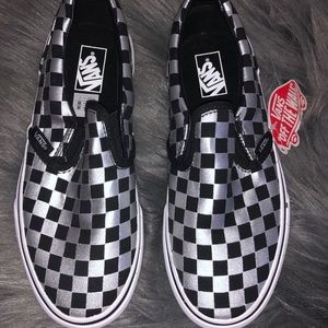 Metallic Checkerboard Slip on Vans